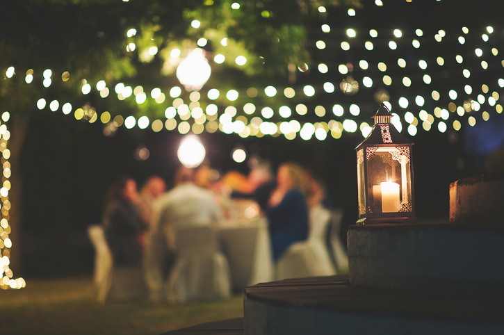 Candle and string lights outdoor dinner Candle and string lights outdoor dinner